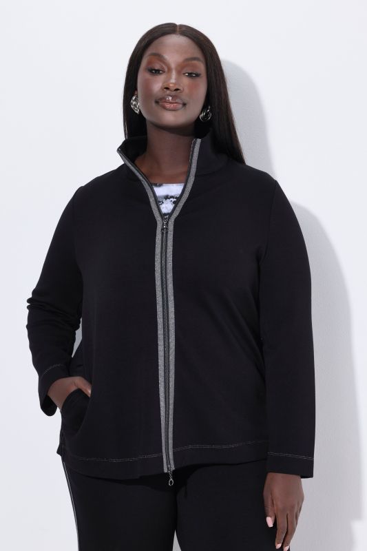 Veste en molleton, col montant et fermeture zippée à double sens, bandes scintillantes