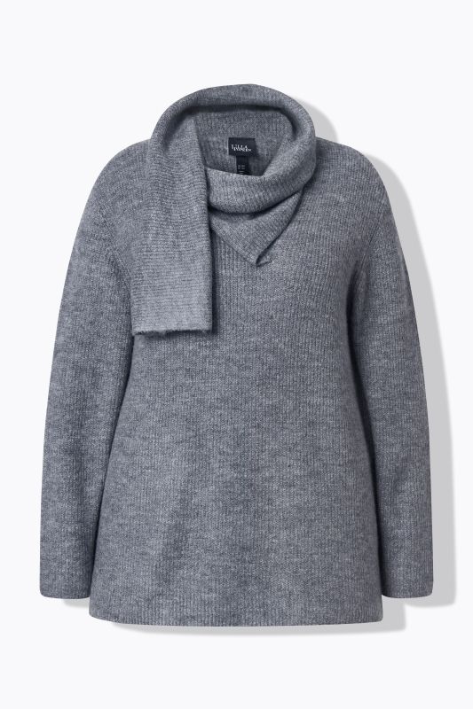 Pull en maille côtelée à manches longues et foulard intégré