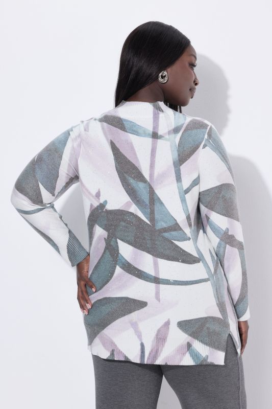 Pull à col montant et manches longues, motif feuilles avec strass