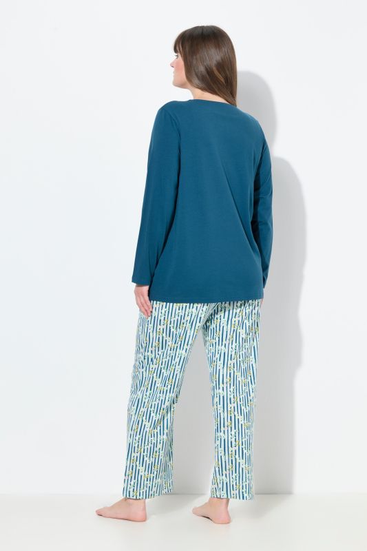 Pyjama col rond et manches longues, poches et motif floral