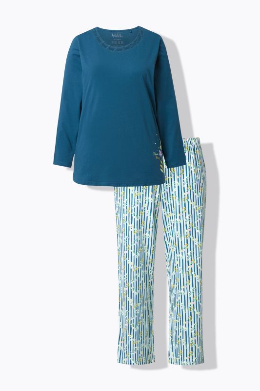 Pyjama col rond et manches longues, poches et motif floral