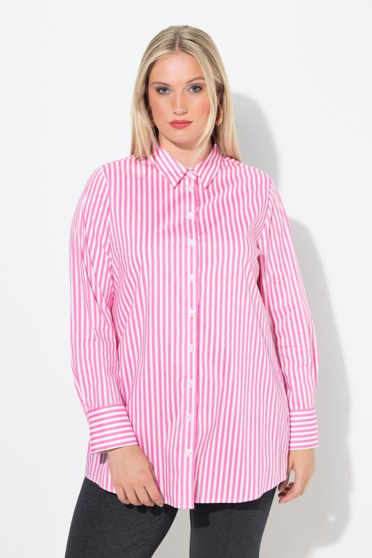 Chemisier à rayures, matière stretch, col chemise et manches longues