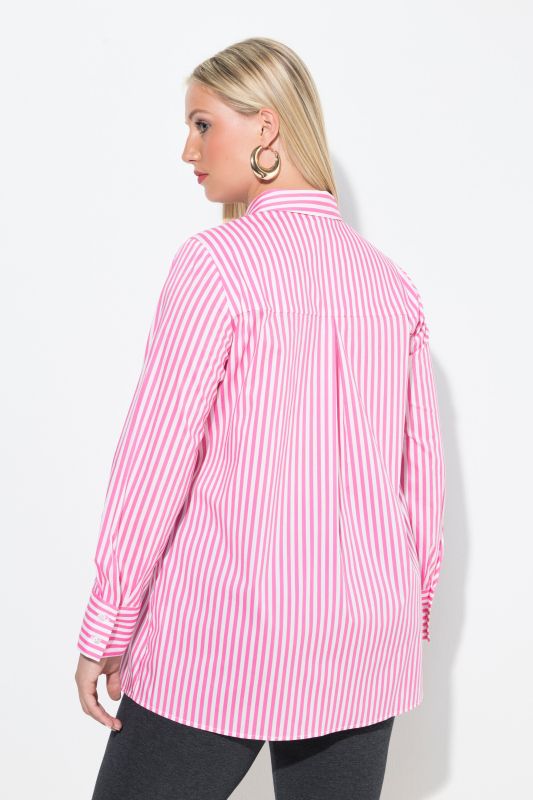 Chemisier à rayures, matière stretch, col chemise et manches longues