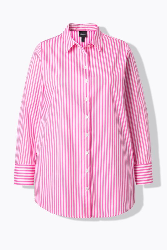 Chemisier à rayures, matière stretch, col chemise et manches longues