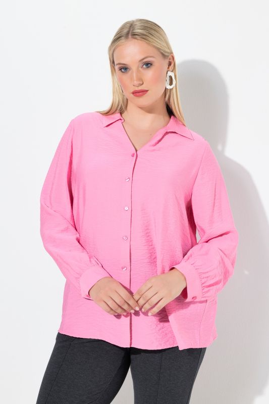 Chemisier en tissu texturé, manches longues et col chemise