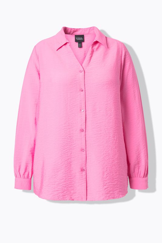 Chemisier en tissu texturé, manches longues et col chemise