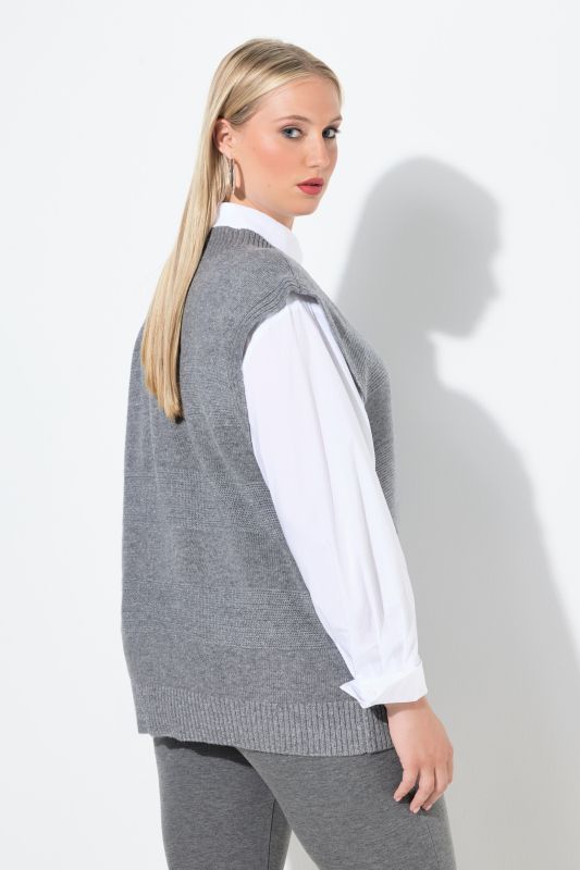 Pull sans manches, col rond, maille horizontale avec effet scintillant