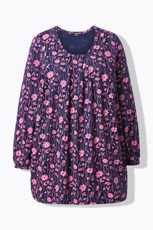 T-shirt avec plis fantaisie, décolleté carré et manches longues, coupe évasée