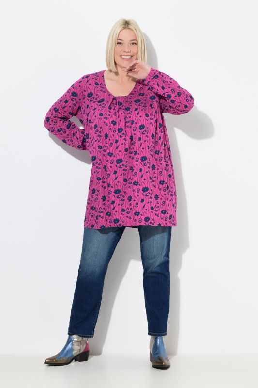 T-shirt avec plis fantaisie, décolleté carré et manches longues, coupe évasée