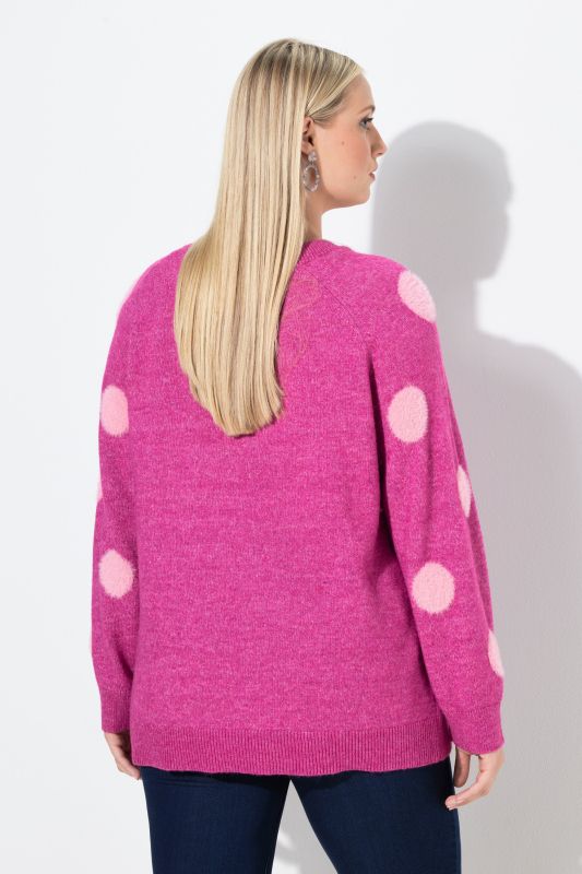 Pull motif pois, col rond et manches longues raglan
