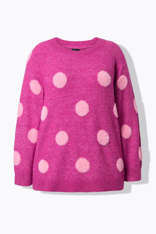 Pull motif pois, col rond et manches longues raglan