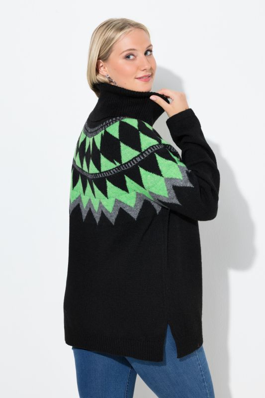 Pull motif norvégien, col roulé et manches longues