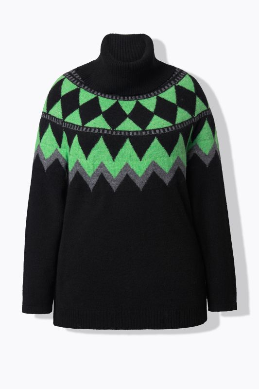 Pull motif norvégien, col roulé et manches longues