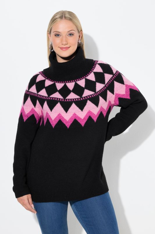 Pull motif norvégien, col roulé et manches longues
