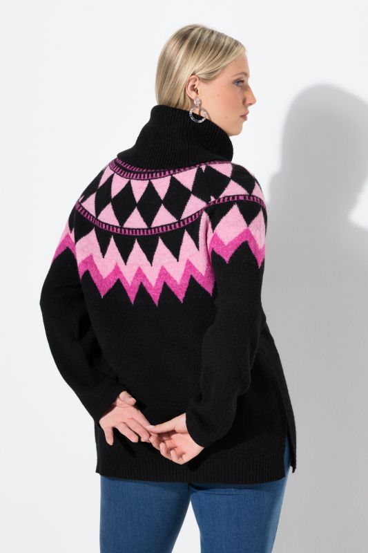 Pull motif norvégien, col roulé et manches longues