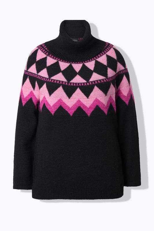 Pull motif norvégien, col roulé et manches longues