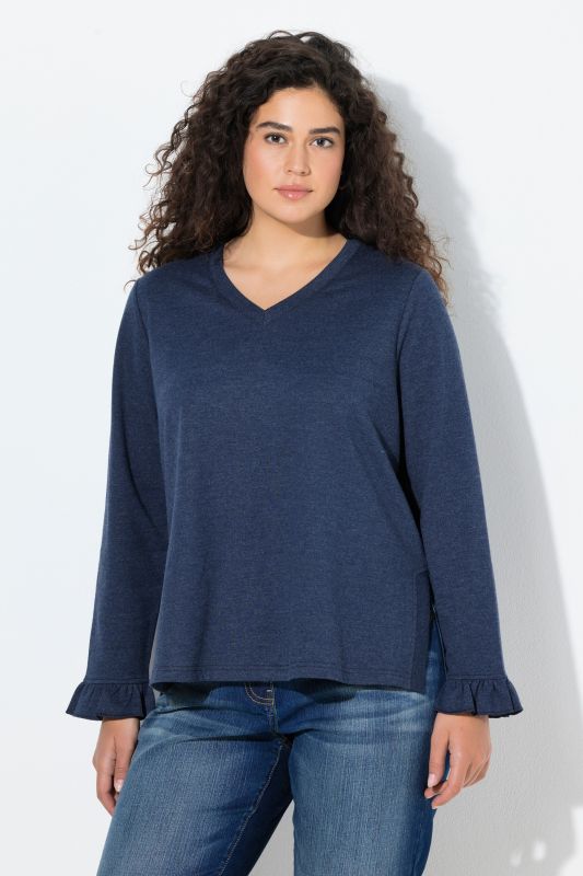 Sweat-shirt avec large fente sur les côtés, col en V et manches longues