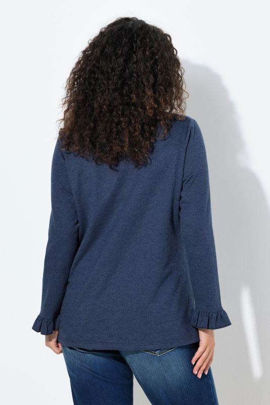 Sweat-shirt avec large fente sur les côtés, col en V et manches longues