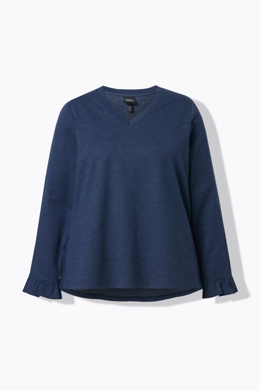 Sweat-shirt avec large fente sur les côtés, col en V et manches longues