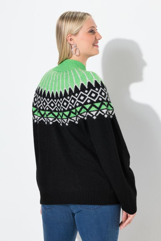 Cardigan motif norvégien, col montant et manches longues, fermeture zippée