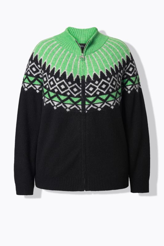 Cardigan motif norvégien, col montant et manches longues, fermeture zippée
