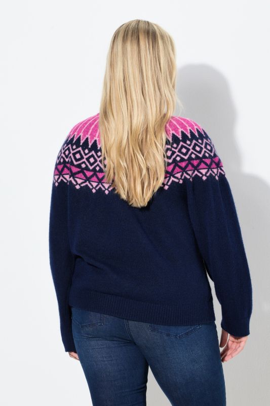Cardigan motif norvégien, col montant et manches longues, fermeture zippée
