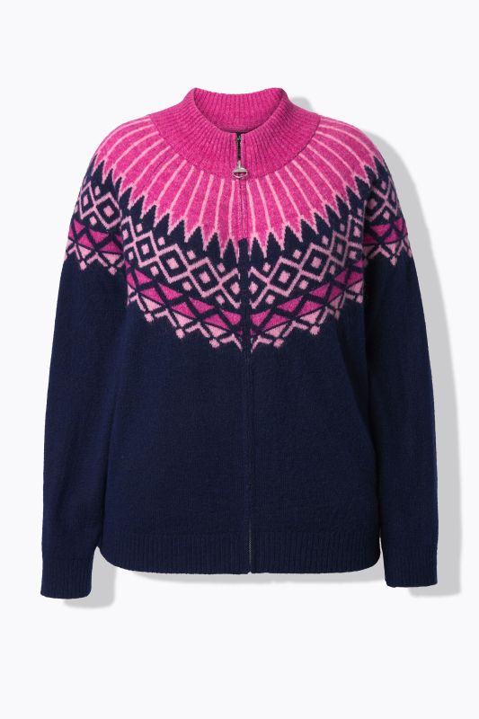 Cardigan motif norvégien, col montant et manches longues, fermeture zippée