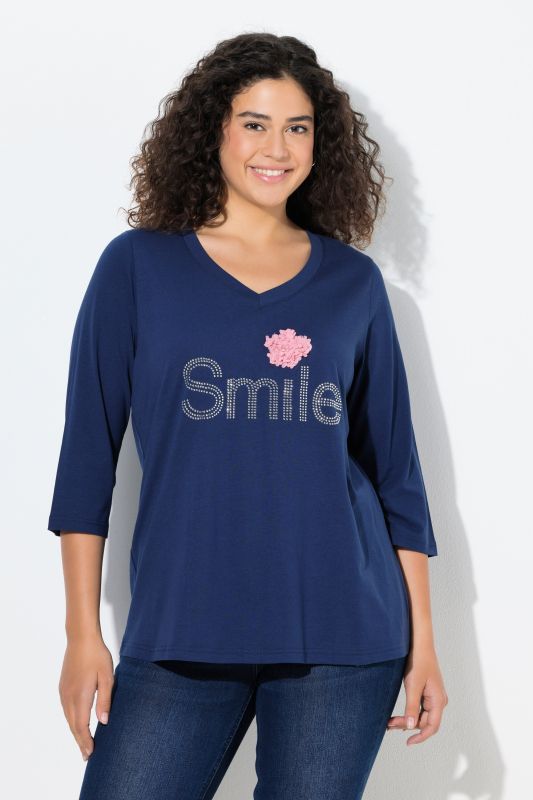 T-shirt message SMILE, décolleté en V et manches courtes, coupe Classic Fit