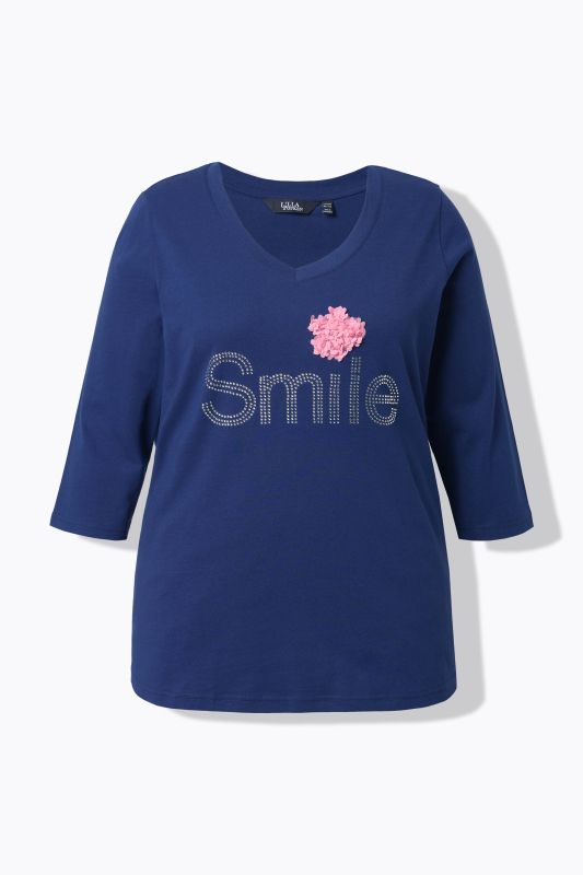 T-shirt message SMILE, décolleté en V et manches courtes, coupe Classic Fit