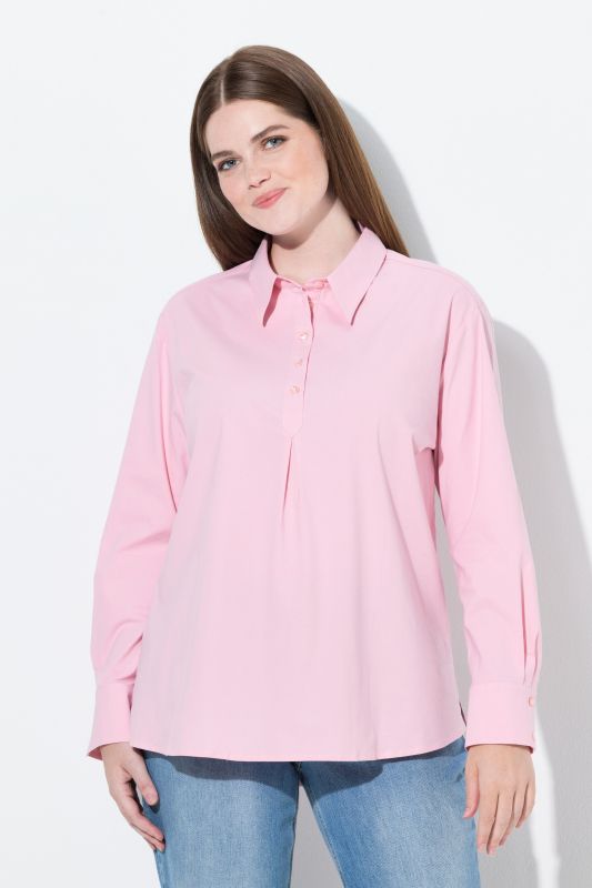 Blouse oversize en coton bio, col chemise et manches longues