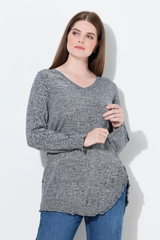 Pull en coton bio, volants, manches longues et encolure en V