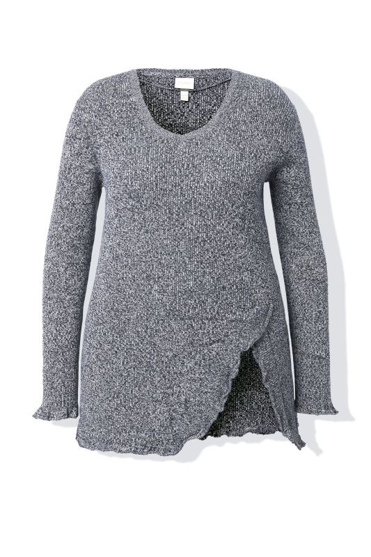 Pull en coton bio, volants, manches longues et encolure en V