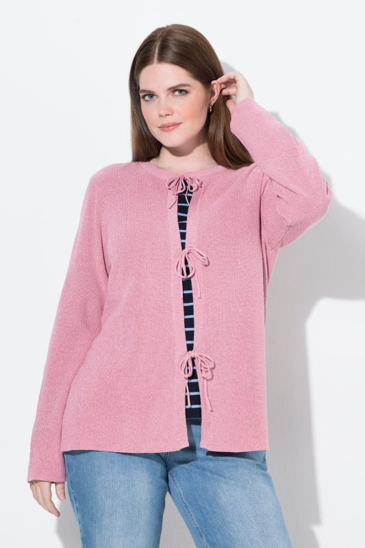 Cardigan en coton bio, encolure ronde et rubans en guise de fermeture