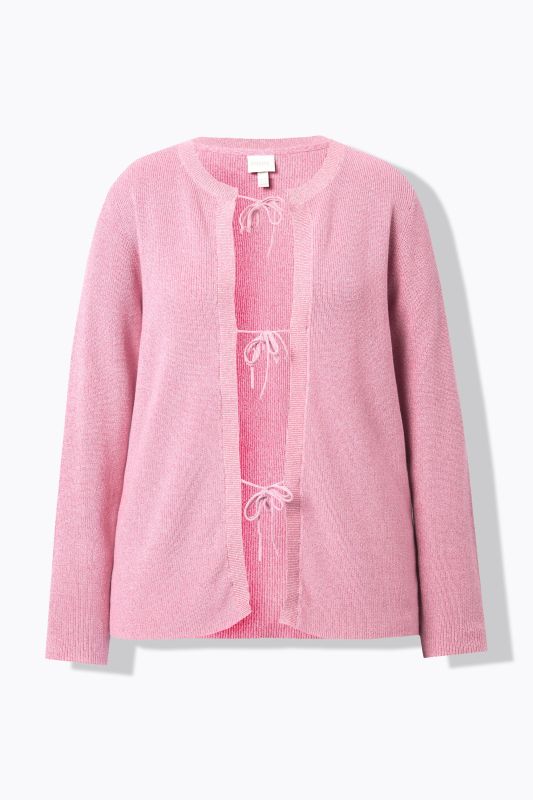 Cardigan en coton bio, encolure ronde et rubans en guise de fermeture
