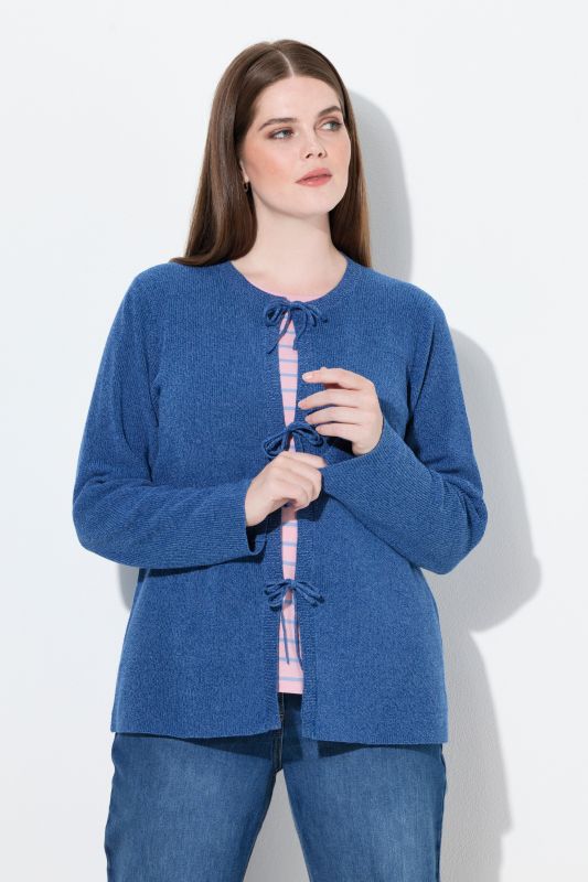 Cardigan en coton bio, encolure ronde et rubans en guise de fermeture