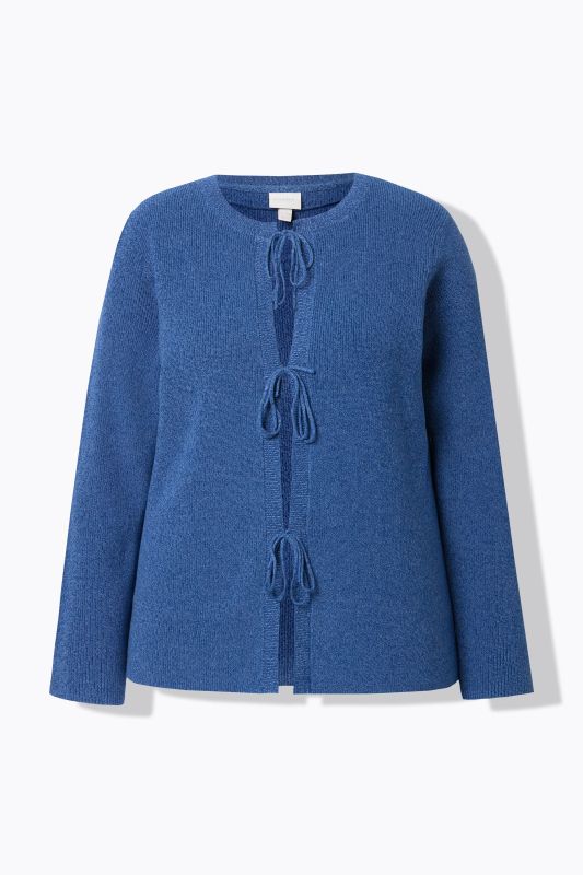 Cardigan en coton bio, encolure ronde et rubans en guise de fermeture
