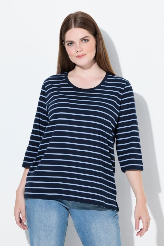 T-shirt en coton bio, décolleté rond et manches 3/4, motif à rayures