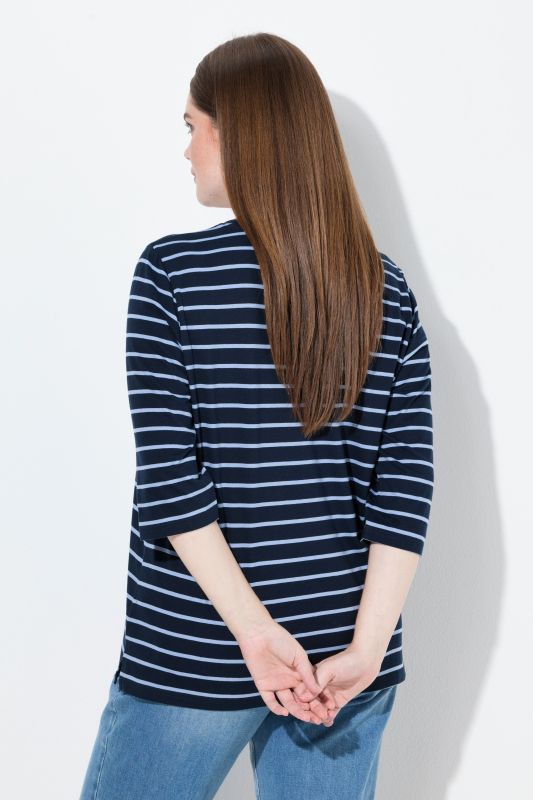 T-shirt en coton bio, décolleté rond et manches 3/4, motif à rayures