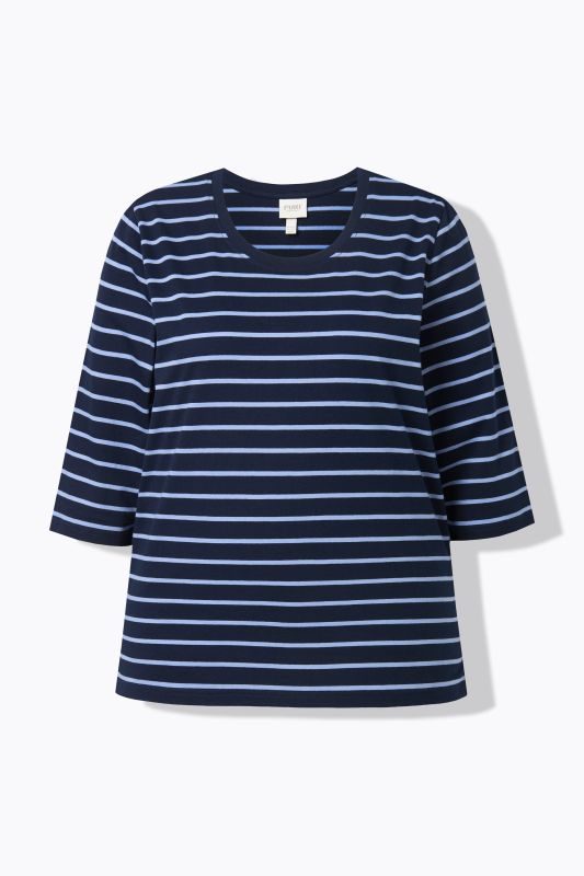 T-shirt en coton bio, décolleté rond et manches 3/4, motif à rayures