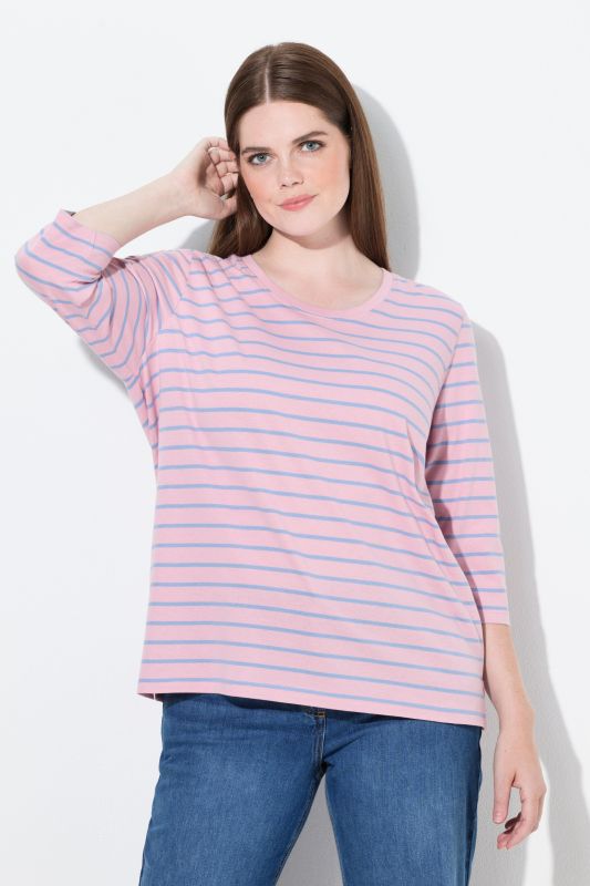 T-shirt en coton bio, décolleté rond et manches 3/4, motif à rayures