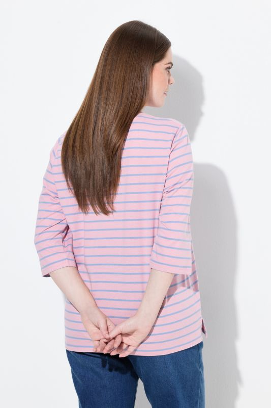 T-shirt en coton bio, décolleté rond et manches 3/4, motif à rayures