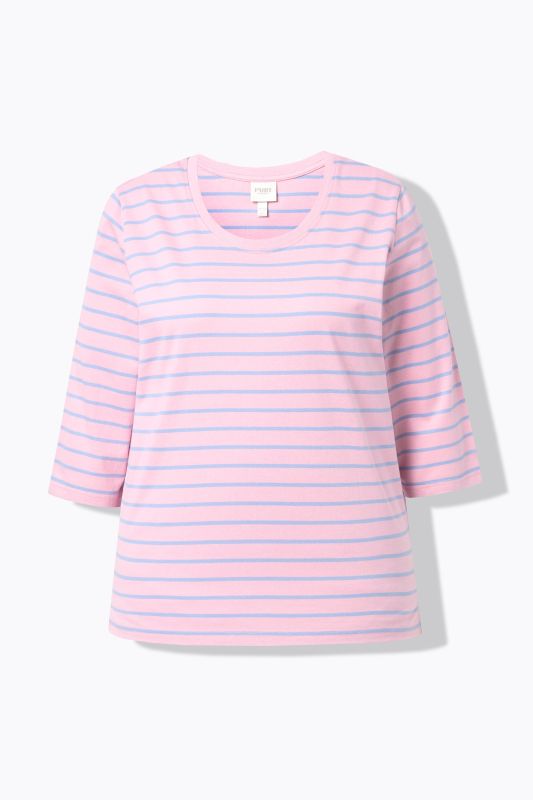 T-shirt en coton bio, décolleté rond et manches 3/4, motif à rayures