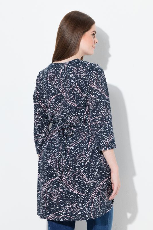 T-shirt long en coton bio, décolleté rond et manches 3/4, coupe évasée