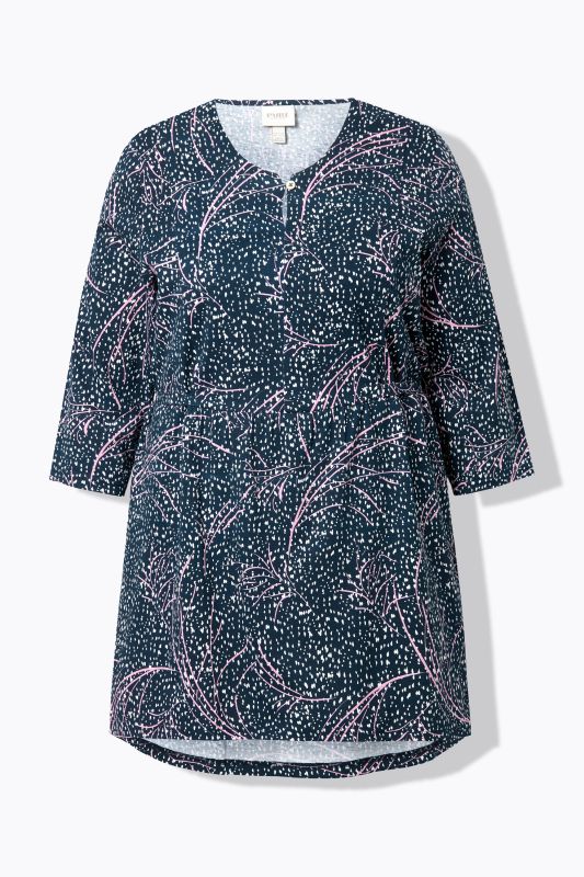 T-shirt long en coton bio, décolleté rond et manches 3/4, coupe évasée
