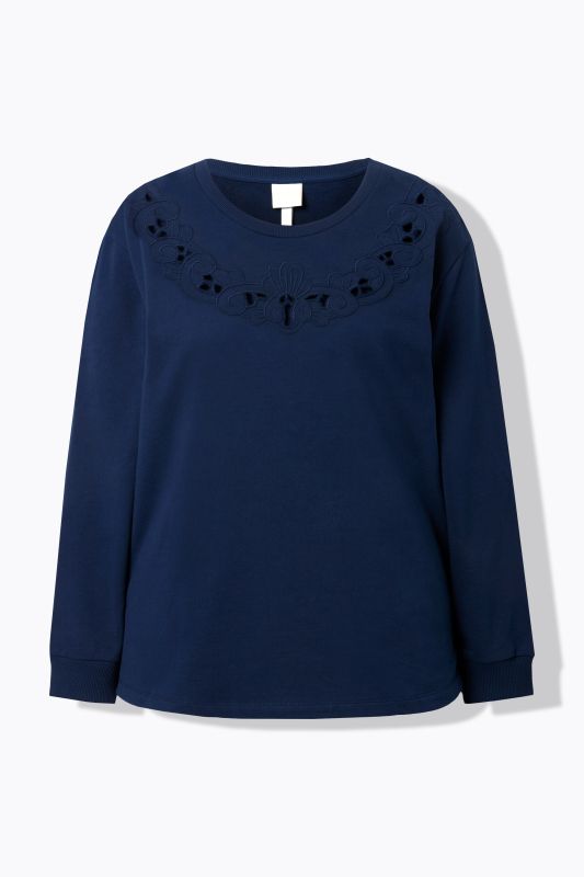 Sweat-shirt en coton bio, col rond et manches longues, broderies ajourées