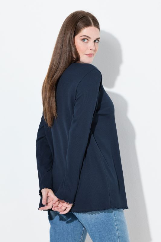 T-shirt en jersey côtelé de coton bio, décolleté en V et manches longues