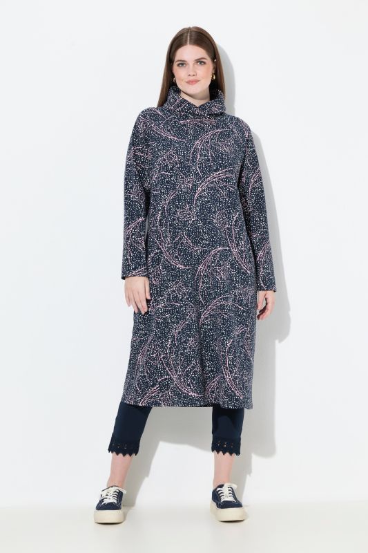 Robe midi, en molleton de coton bio, col châle et manches longues