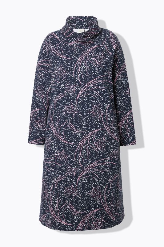 Robe midi, en molleton de coton bio, col châle et manches longues