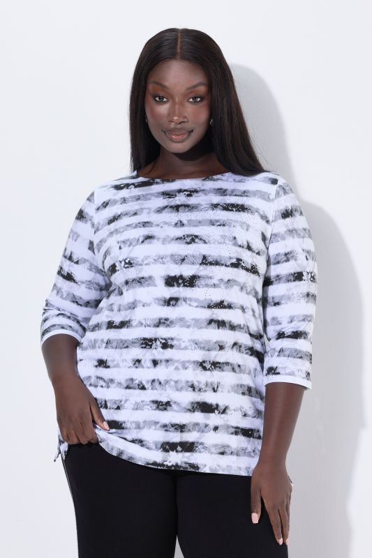 T-shirt en coton Pima, décolleté bateau et manches 3/4, coupe évasée