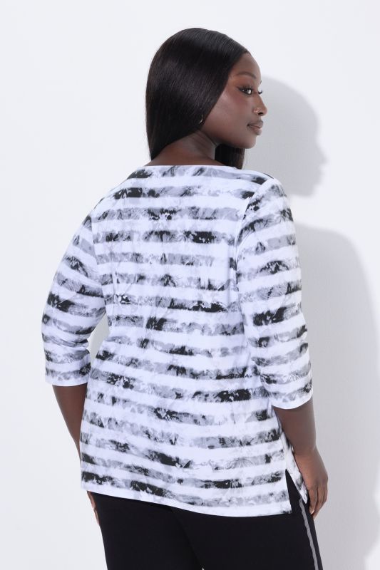T-shirt en coton Pima, décolleté bateau et manches 3/4, coupe évasée